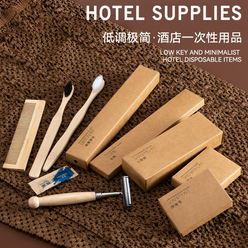 Одноразовая зубная щетка для отеля крафт-бумага полный набор гостиничных принадлежностей производителей оптом в семье шампунь для ванны