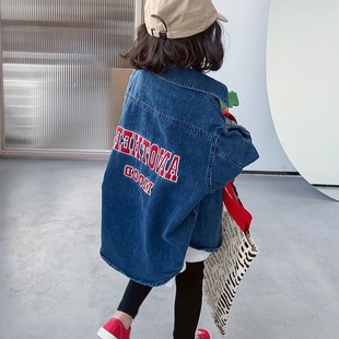 Girls Mid-Length Denim Jacket, Fashionable Spring & Fall 2025 New Kidsren's Internet Celebrity Tops Baby Autumn Clothing 55005
