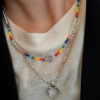 Rainbow round beads handmade, fashionable cute necklace, chain for key bag , Korean style, silver 925 sample