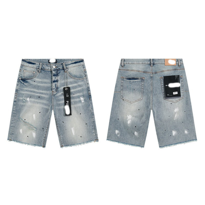 Marca de moda transfronteriza JB purple verano rectas vaqueros lavados de agua para hacer viejos agujeros vaqueros de hombre pantalones cortos de caño purple