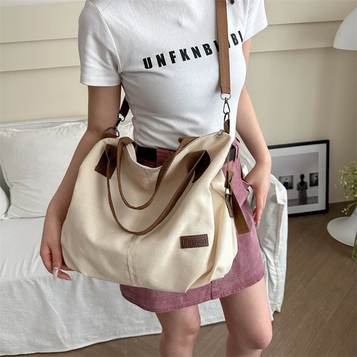 Canvas tote bag 2024 new fashion simple single-shoulder bag casual large capacity crossbody bag commuting crossbody bag