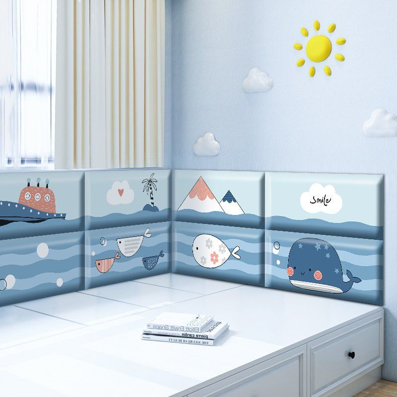 3d立体床头防撞墙贴软包儿童房加厚床围教室自粘墙纸卡通防水墙围