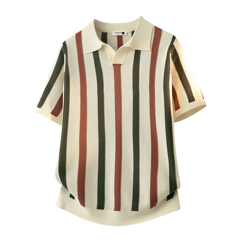 Polo camiseta de punto camiseta de manga corta camiseta hombre gaviota cuello V rayas viejas líneas de viento de verano fábrica transfronteriza al por mayor
