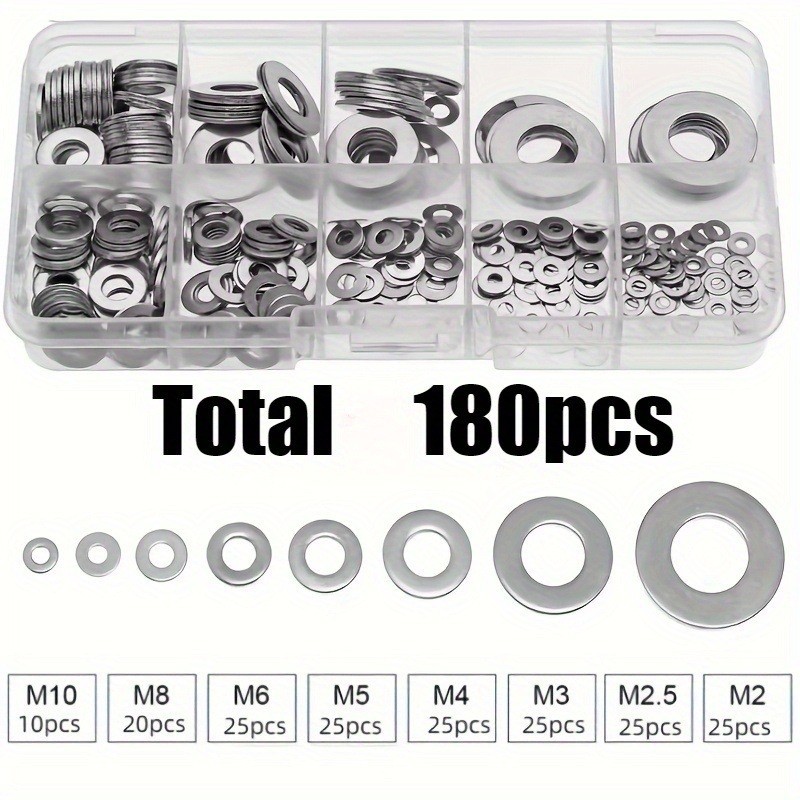 180Pcs M2/2.5/3/4/5/6/8/10 Cross-Border Supply Flat Washer Combination Set