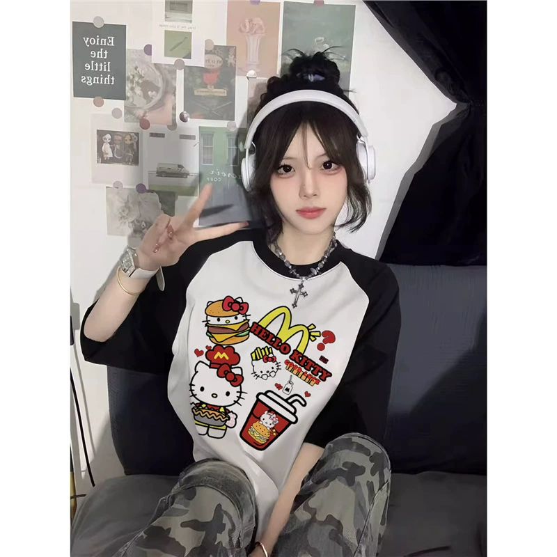 Hello Kitty, милое летнее хлопковое футболка бренда для младших школьников, для среднего школьного возраста