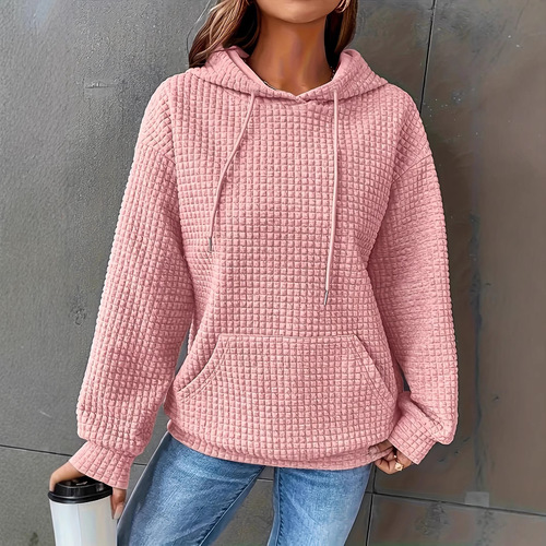New European and American autumn/winter best-selling solid-color hooded drawstring fashion long-sleeved women's sweatshirt—loose fit