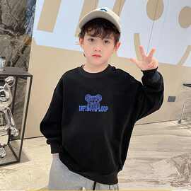 2026男童春秋新款卫衣不加绒中大童童装简约百搭帅气圆领宽松上衣