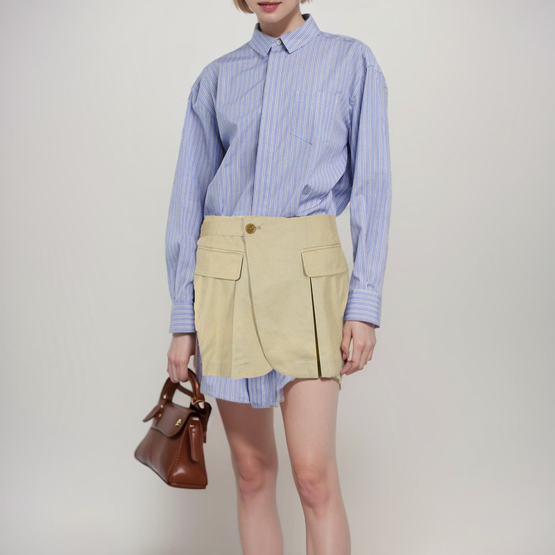 in stock Deconstructed Stitching Design Skirt Two-piece Skirt Blue Stripe Mini Shirt dress Niche Trendy in stock Deconstructed Stitching Design Skirt Two-piece Skirt Blue Stripe Mini Shirt dress Niche Trendy