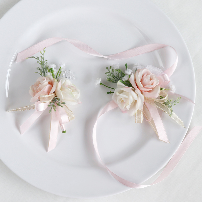 Artificial Flower Wedding Corsage Wrist Flower Bride and Groom Breton Wedding Party Dress Brooch Sister Best Friend Hand Flower