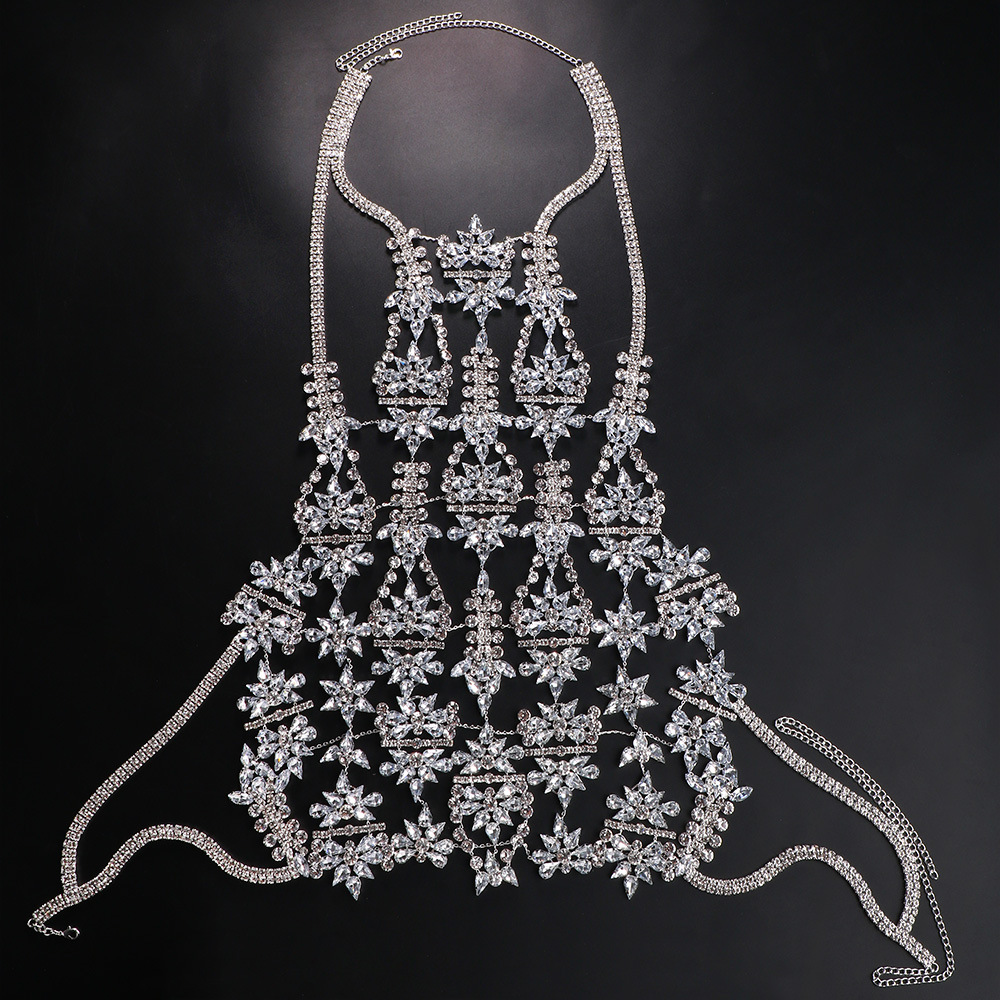 Amazon moda pecho cadena mujer europea y americana sexy personalidad lujo completo diamante Halter bikini cuerpo cadena