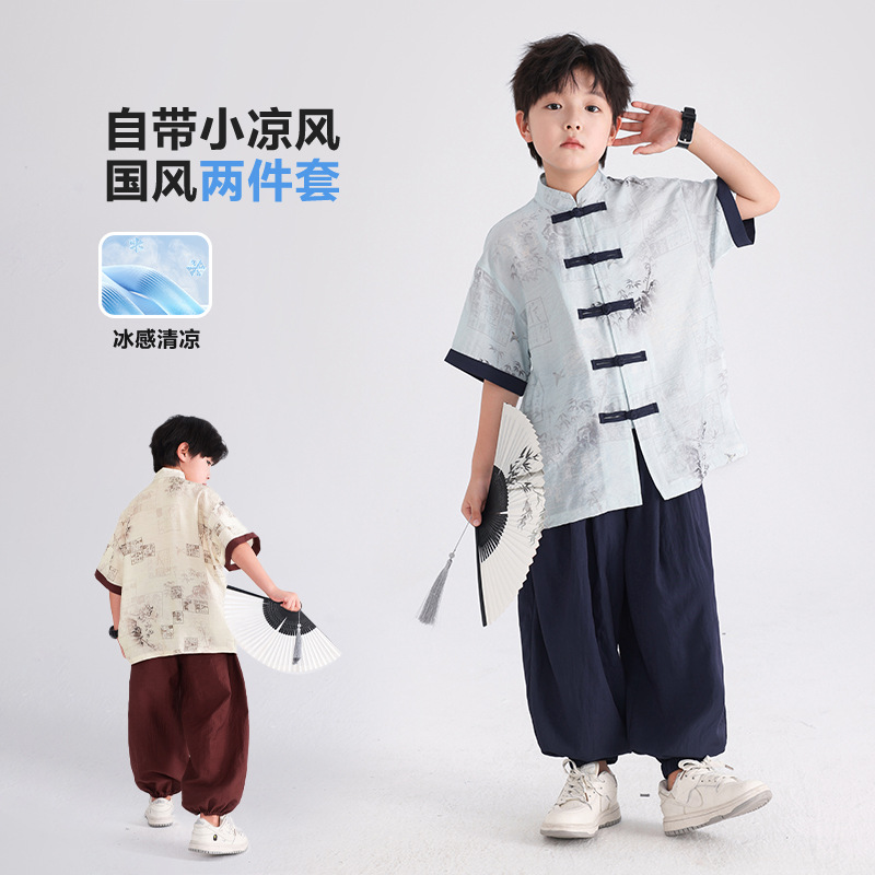 Boys' Summer Traditional Chinese Style Daily Short-Sleeve Hanfu Set 2026 New Model for Older Children New Chinese-Style Performance Outfit Tang Suit