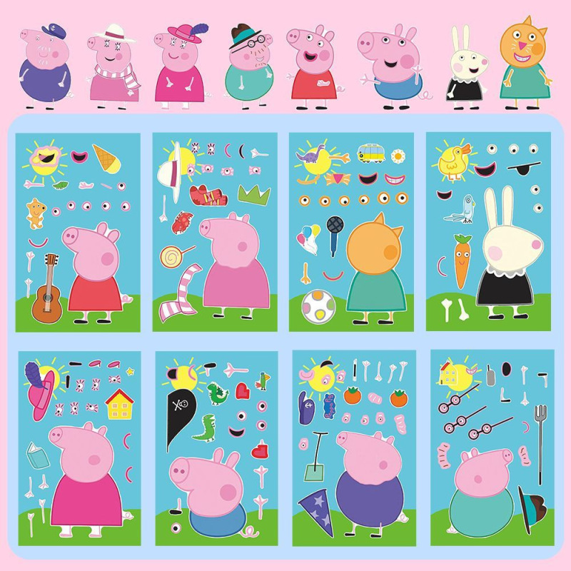 24 Non-Repeating Sheets】Peppa Pig Dress-Up Puzzle Stickers Children's Educational Toys Fun Handmade Stress-Relief Stickers