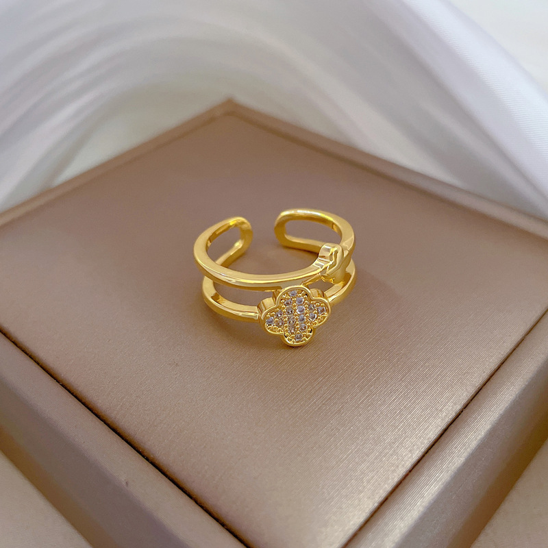Offener Zweilagiger Ring Mit Zirkonia Für Damen Moderner Schmuck_voghion.com