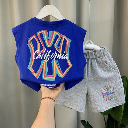 Boys' Summer Garment Set 2024 New Children's Casual Fashionable Sleeveless Clothes Baby Summer Cool Kids' Clothing 