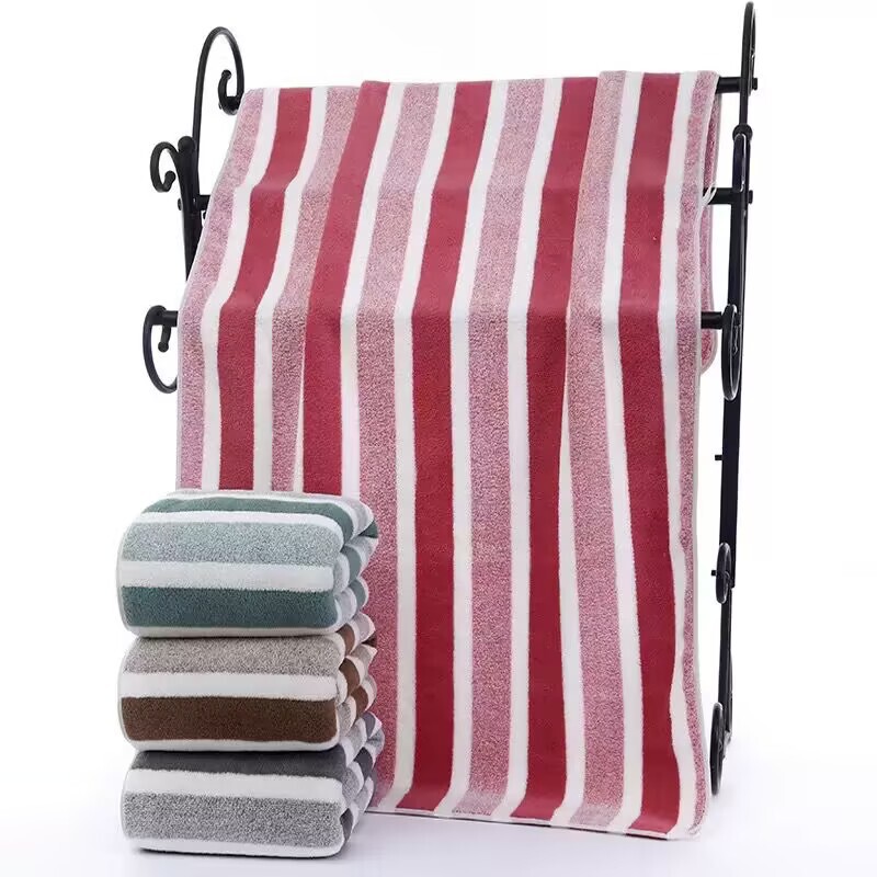 Wide Strips of Dark and Light Coral Velvet Towels and Bath Towel Sets Absorb Water and Dry Hair Cross-Border Gifts Internet Celebrity Cationic Bath Towels