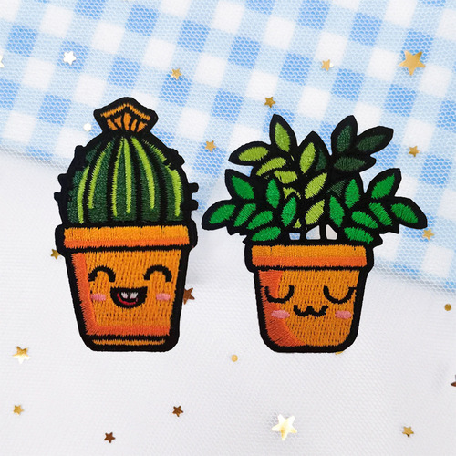 Zhinuo Computer Cute Plant Potted Embroidery Stickers Clothing Embroidered Patch Cloth Stickers Jeans Bag Embroidered Stamps