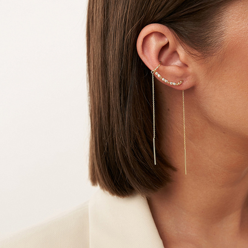 Fashion Geometric Sterling Silver Drop Earrings Tassel Plating Zircon 925 Silver Earrings