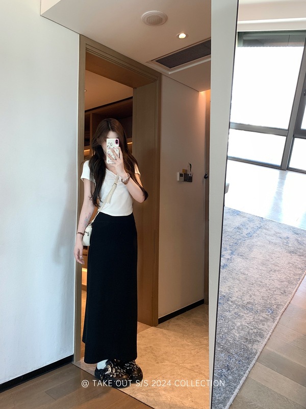外卖到了【告别日】早秋黑色半身裙女遮胯显瘦一步裙百搭铅笔长裙|undefined