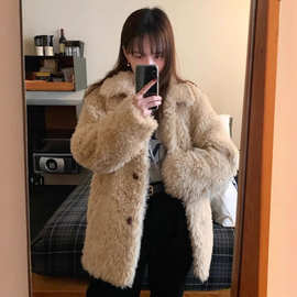 现H 韩系翻领毛毛外套羊羔毛大衣高级感仿皮草皮毛一体韩版女装