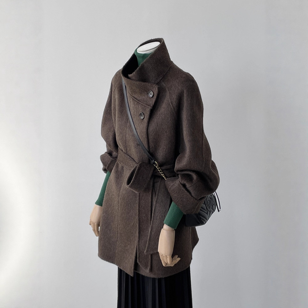 Kim Min-Hee Coat Same Style 25 Autumn and Winter Stand Collar High-End Relaxed Lazy Slimming Loose Double-Sided Cashmere Coat