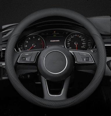 Genuine Leather, Universal for | Steering wheel cover - new-round-outer-ring-punched-inner-ring-carbon-fiber-36cm