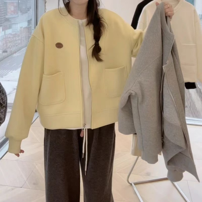 韩系大码学院风棒球服外套女装秋冬ins加厚开衫拉链长袖口袋卫衣|undefined