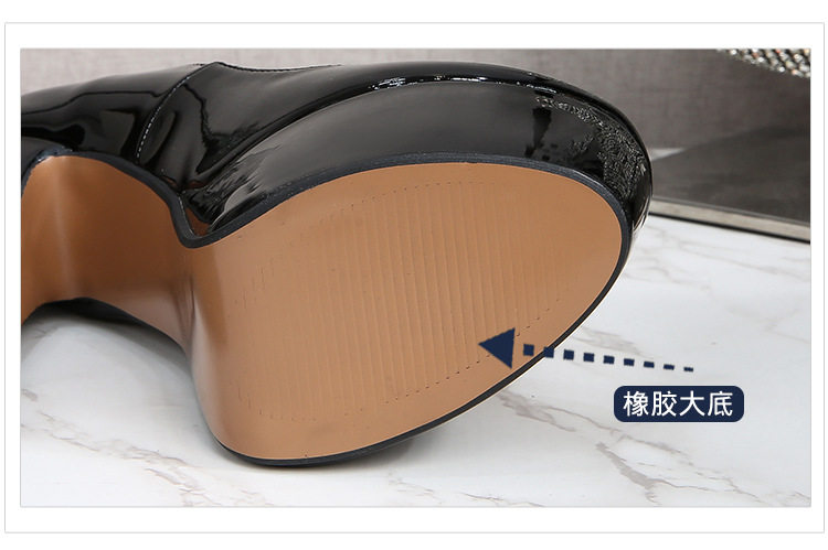 Giày cao gót nữ gót vuông đế dày chống nước mũi tròn cổ điển kiểu Pháp, form rộng — Màu trắng, Màu Đỏ đào, Màu đen, Màu đỏ chi tiết 8