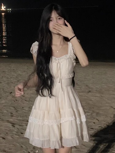 Summer new French style sweet and pure desire style square collar small flying sleeve dress for women, small man, waist, thin short skirt