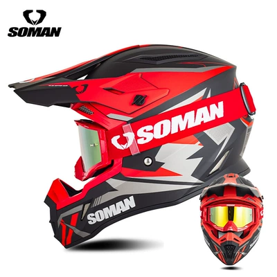 Helmet, Downhill Kart Racing Helmet | Motosiklet kaskı (dəbilqə) - black-and-red-lightning-with-red-goggles-s