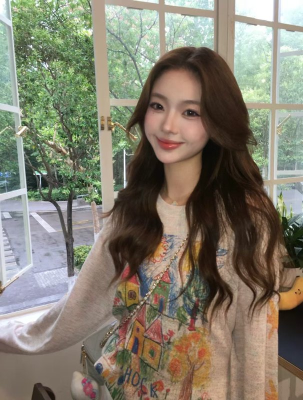 现货高版本ac家甜美感涂鸦圆领长袖t恤百搭新款上衣减龄时尚简约|undefined