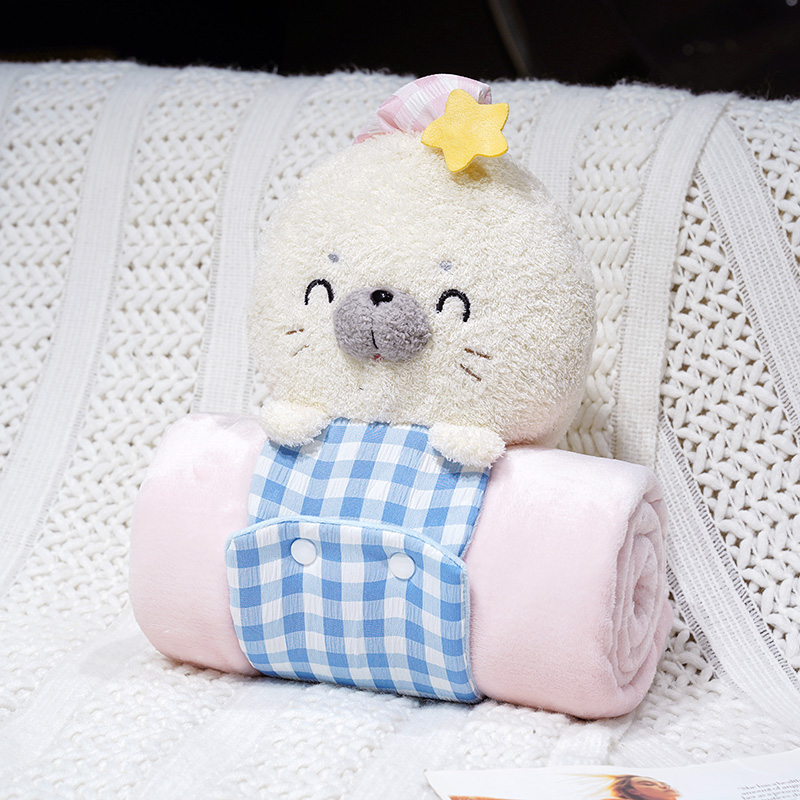 Bebés de dibujos animados encantadores muñecas de animales con mantas muñecas de peluche 2 en 1 para niños y niñas siesta almohada mantas