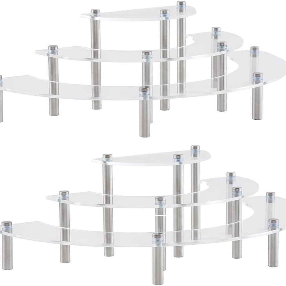 批发3层半月透明亚克力展示架甜点纸杯蛋糕收藏模型展示架