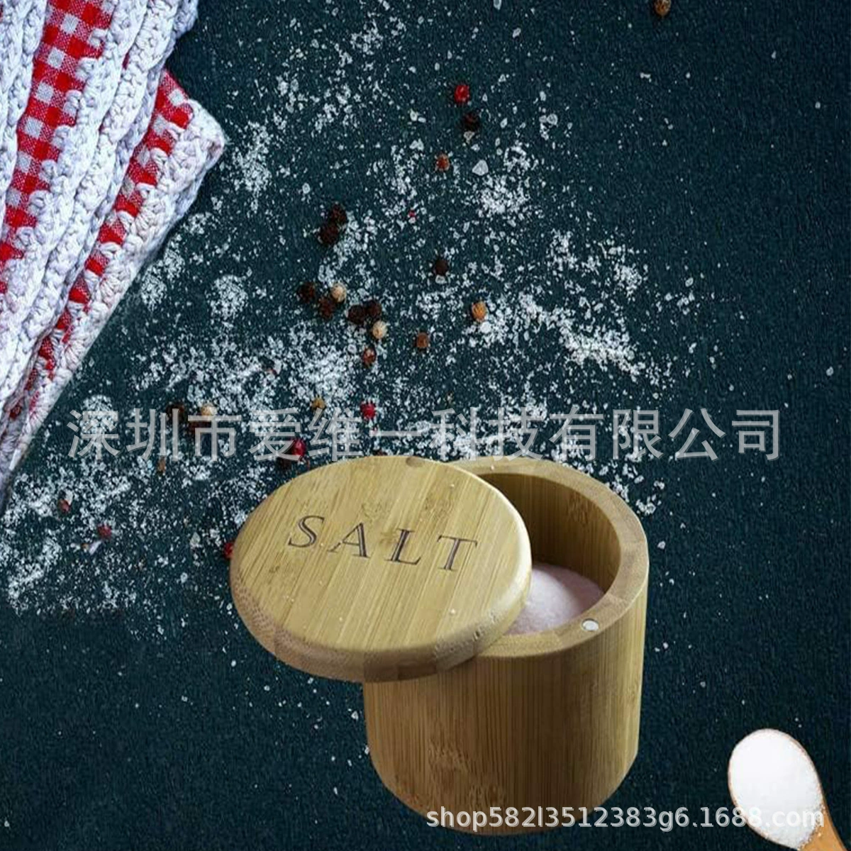 Солонка, бамбуковая емкость для соли с ложкой, баночка для соли с крышкой, солонка с магнитной вращающейся крышкой