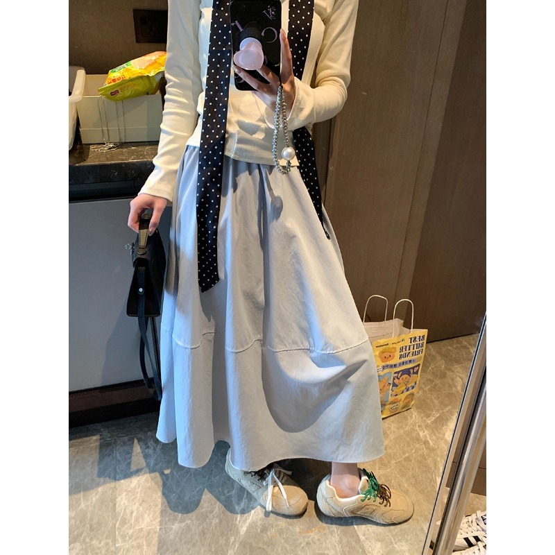 Mohe vertical cut stitching design drape pleated elastic high waist slim umbrella A- line skirt MQ0397