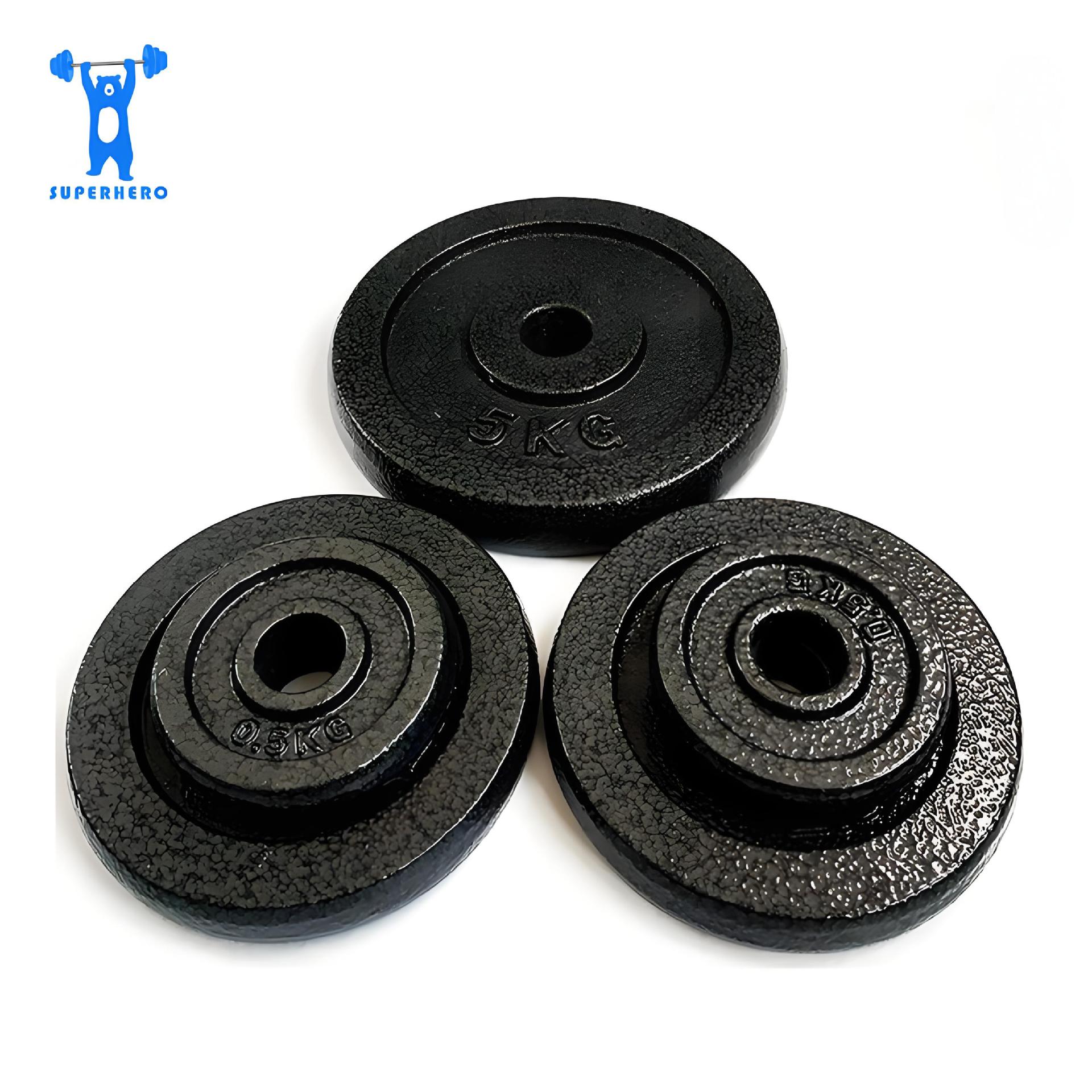 烤漆哑铃片铸铁芯实心小孔健身配重片举重力量训练可调节手铃片