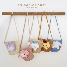 儿童包包手工草编包女童夏天户外可爱斜挎包小女孩卡通库洛米背包