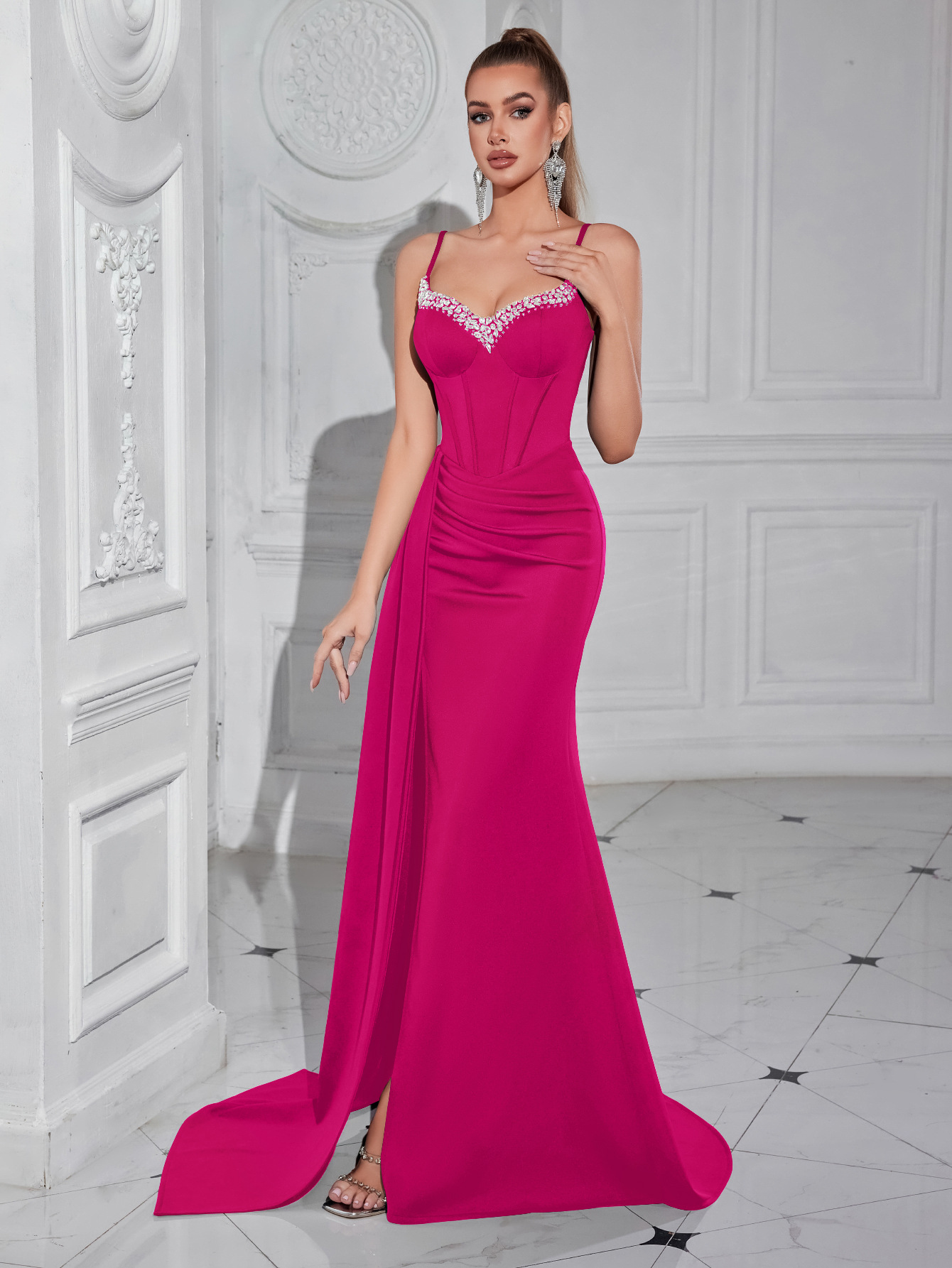 Comercio exterior Amazon vestido de estilo de mujer de alta gama estilo estilo caliente industria pesada con cuentas y diamantes elegante vestido de noche de nicho image 5