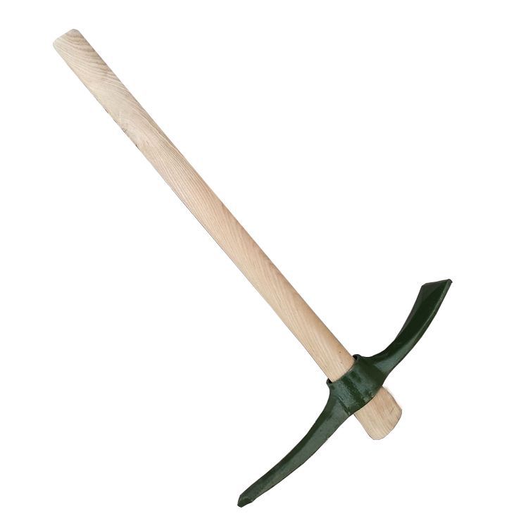园林农用工具钢制铸造绿色木把小号园艺洋镐十字镐
