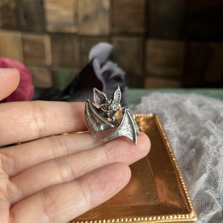 European American Genuine Thai Silver Punk Gothic Bat For Men And Women, Vintage Adjustable Open Ring_voghion.com