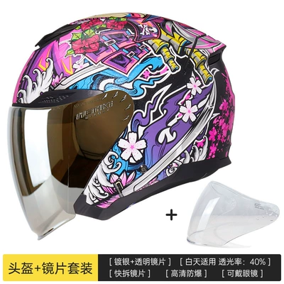 Three-Quarter Helmet Half Helmet Upgrade | Motosiklet kaskı (dəbilqə) - kunoichi-purple-silver-plated-lenses-s-55-56-head-circumference