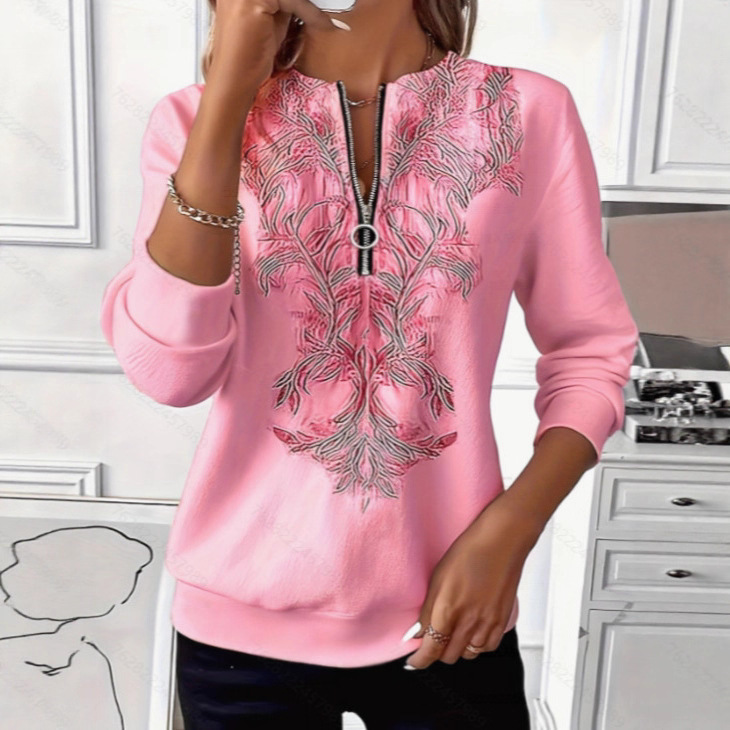 2025 Colorful Embroidered Zipper Top with a Relaxed Feel, Versatile and Casual, a Must-Have for Walking and Dating