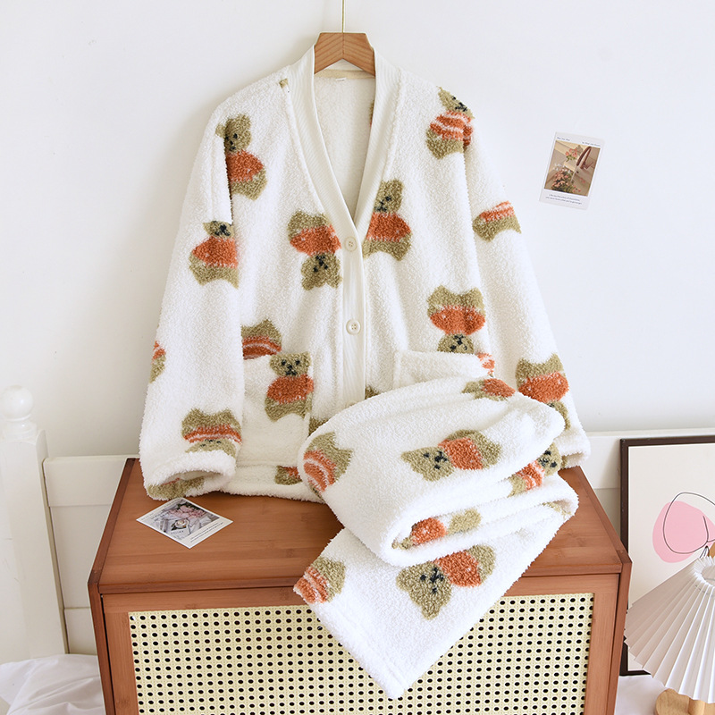 HLL女性ホワイトベアー-米粒絨毯Vネックカバー