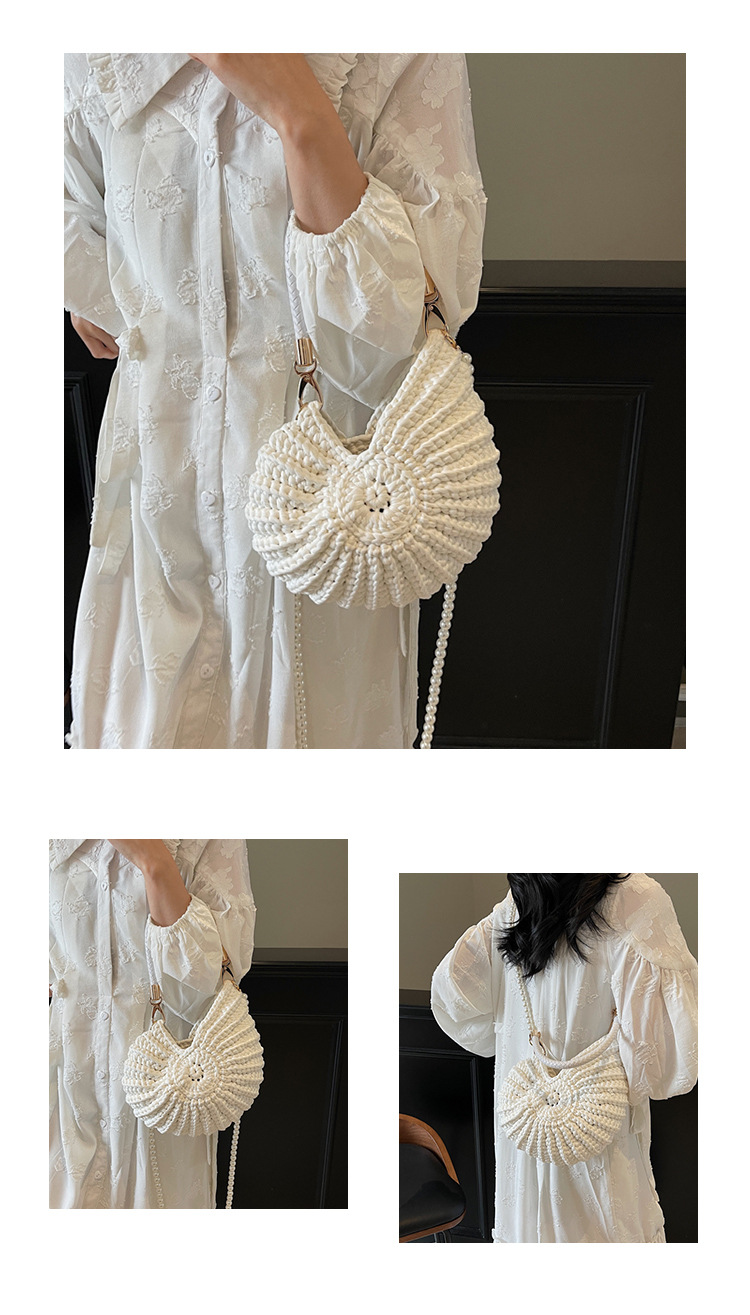 300g Weight Polyacrylonitrile Fiber Lining Material Weave Fashion Element Open Closure Type Single Shoulder Strap Strap Type Crossbody Bag Bags Type Casual, Holiday Occasion Cloth Material Solid Color Pattern All Seasons Season Women's Gender Vacation Style Shell Shape Medium Size Women's Medium Cloth Solid Color Vacation Weave Shell Open Crossbody Bag 28