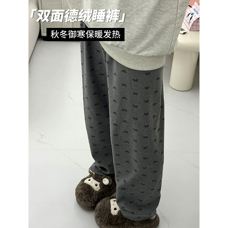 Осенние и зимние изогнутые брюки мягкие клеевые бархатные теплые пижамы женские брюки банты свободные повседневные домашние брюки можно носить на улице