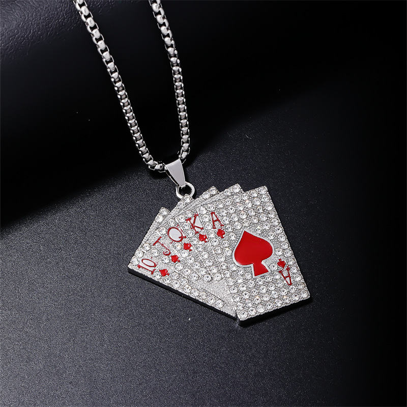 Hip Hop Poker Edelstahl 304 Zinklegierung Überzug Inlay Strasssteine Überzogen Mit Rhodium Männer Halskette Mit Anhänger display picture 4