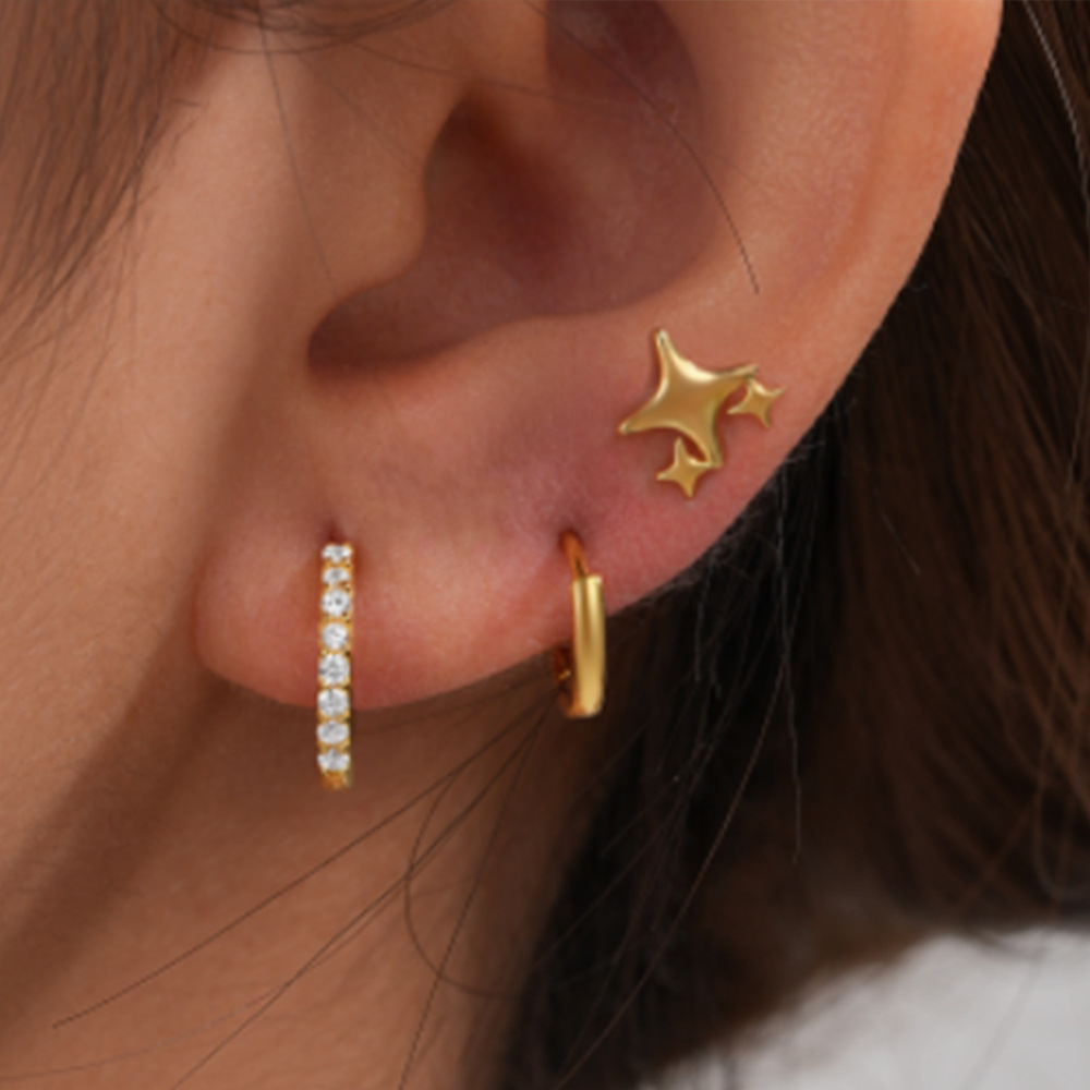 3g Weight Hoop Earrings, Ear Studs Classification 1 Set Quantity Daily Occasion 925 Sterling Silver Material Star, Butterfly Pattern Women's Gender Plating Design Simple Style Style 1 Set 925 Sterling Silver Star Butterfly Hoop Earrings Ear Studs 45