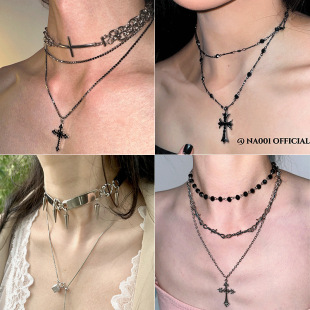 Original Cross Necklace Foundation Stacked Niche Design Choker Men's and Women's Multi-layer Clavicle Chain 2025 New
