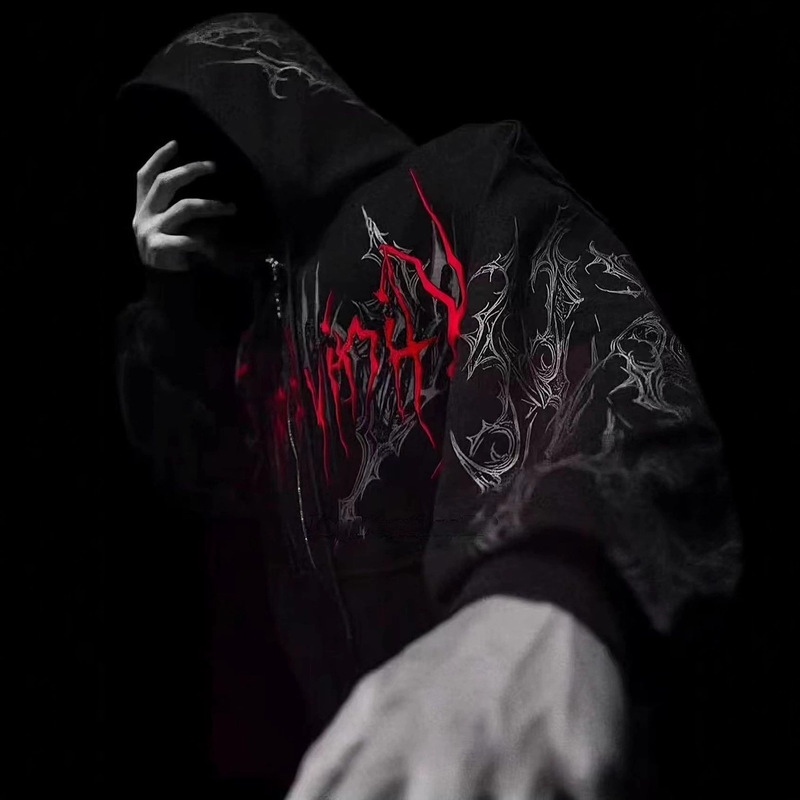 Breathedivinity Gothic Harajuku Dark Style Cardigan Sweatshirt Jacket Men's and Women's Running Sports Fitness Clothing