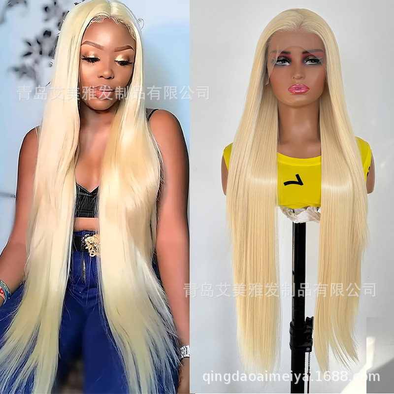 European and American Wig 613 Super Long Straight Hair Front Lace 13*4 Golden Wig High Temperature Silk Cos Headgear One Piece Drop Shipping