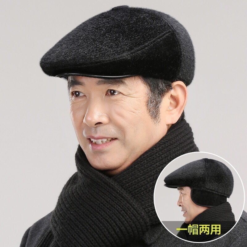 帽子中老年男士冬季加绒鸭舌帽爸爸爷爷户外防寒保暖护耳棒球帽潮|undefined
